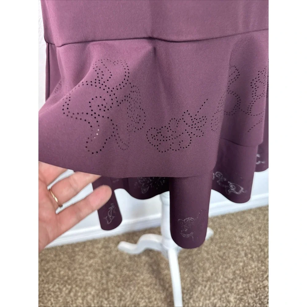 Parker Luana Women's 10 Mini Dress Sleeveless Laser Cut Design Tiered Burgundy E